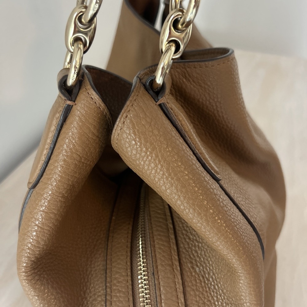 Coach Madison Maggie Leather Hobo Shoulder Pebbled Bag in Camel - Picture 4 of 12